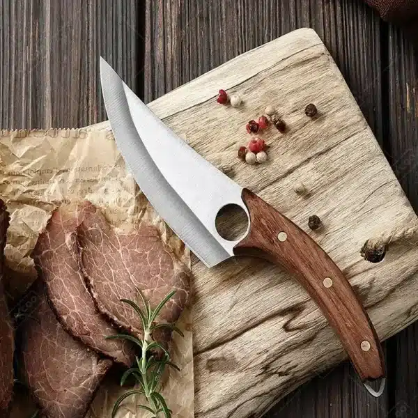 Portable Boning Knife Mini Kitchen Pocket Knife Chef Meat Cutting Fruit Cleaver Butcher with Cover Cooking Wooden Handle - Image 4