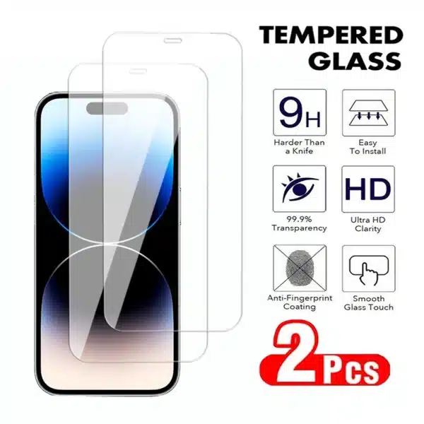 2Pcs Tempered Glass On For iPhone 12 13 14 15 Plus Pro Max Screen Protector For iPhone 12 13 Mini Protective Transparent Film