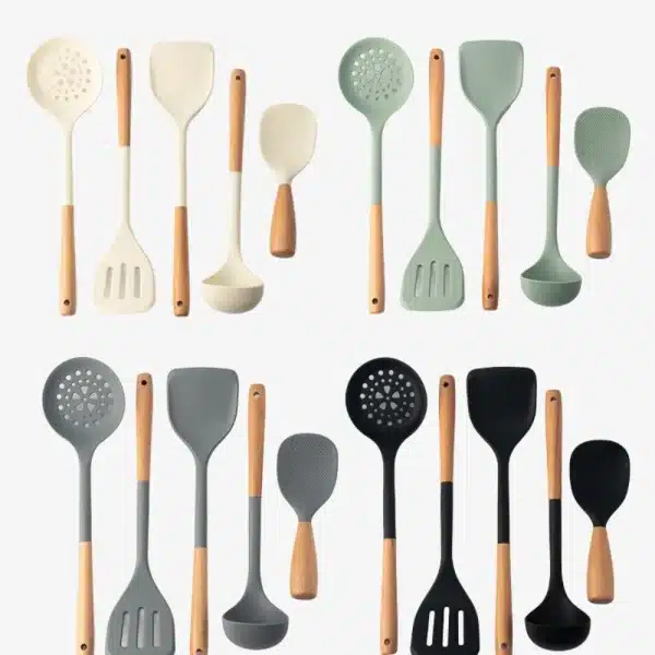 Silicone Kitchen Utensils Spatula Shovel Soup Spoon Cooking Tool Non-Stick Long Wood Handle Kitchen Gadgets - Image 2