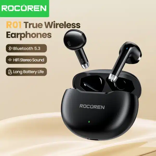 Rocoren Mini Wireless Bluetooth Earphone R01 TWS Bluetooth5.3 Headset In-Ear Touch Control Sports Headphones Earbuds For Gaming