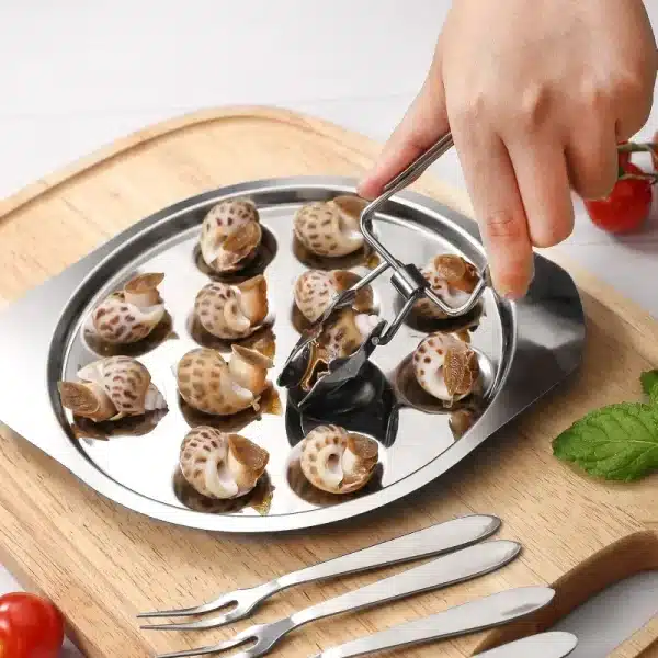 1set Seafood Tools for Conch Stainless Steel Oyster Pan Snail Shell Snail Cooking Plate Conch Clip and Fork Kitchen Gadgets - Image 4