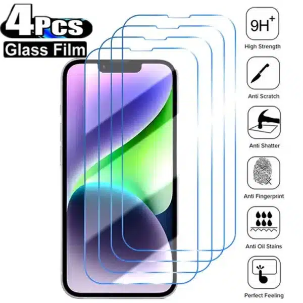 4PCS Full Cover Tempered Glass For iPhone 15 11 12 13 14 PRO MAX Mini Screen Protector Protective On iPhone X XR XS 15 Glass