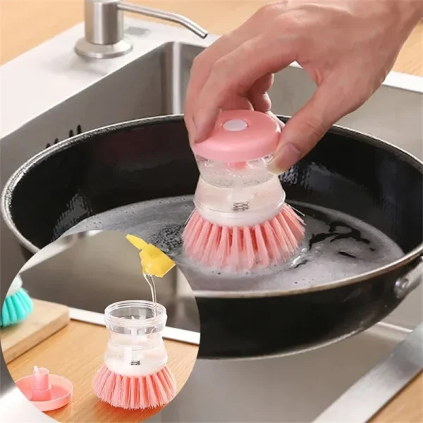 1*Useful Dish Brush Liquid Pressing Type Kitchen Cleaning Brush Household Cleaning Gadget Pot Cleaning Brush Kitchen Accessories