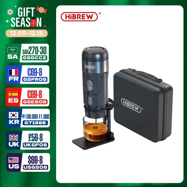 HiBREW Portable Coffee Machine for Car & Home,DC12V Expresso Coffee Maker Fit Nexpresso Dolce Pod Capsule Coffee Powder H4A