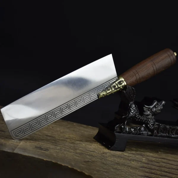 7.5 Inch Nakiri Knife 7Cr17CoMoV Steel Blade Sharp Chef Slicing Vegetables Cleaver Meat Kitchen Knives Copper Decor Wood Handle