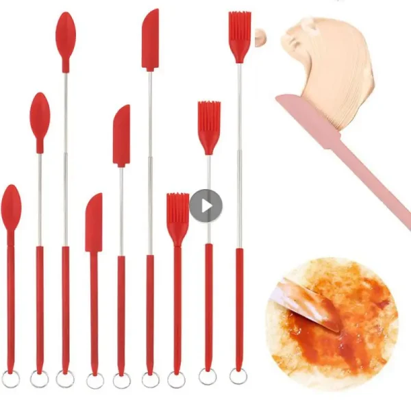 Mini Retractable Silicone Scraper Jam Deep Bottle Scraper Mini Spatula Set Kitchen Jars Butter Cream Telescoping Spatula Gadgets