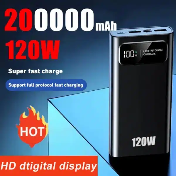 200000mAh 120W Power Bank Fast Charging Display Digital Outdoor High Capacity External Battery Charging Bank For Xiaomi Iphone