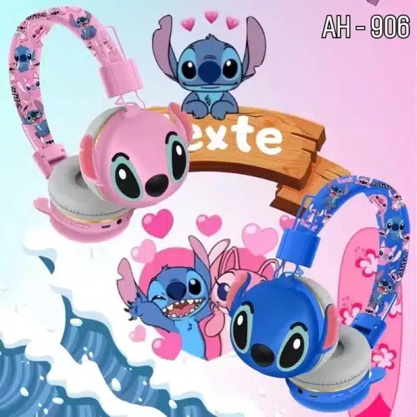 AH-906 Stitch Bluetooth Headphones AH-906 Disney Wireless Earbuds HIFI Sound Foldable Headsets with Mic Anime Cartoon Kids Gifts