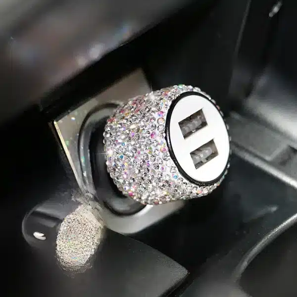 Diamond-encrusted Car usb Charger One to Three Universal with Data Cable Mobile Phone Charging Car Supplies - Image 5