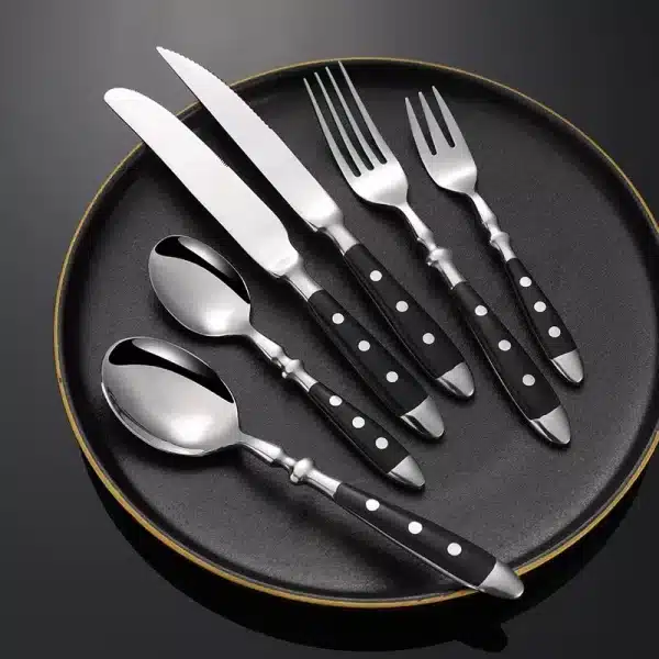 Western Stainless Steel Cutlery Set Creative Retro Steak Knife Dining Fork Spoon Dinnerware Set Rivets Handle Kitchen Tableware - Image 2