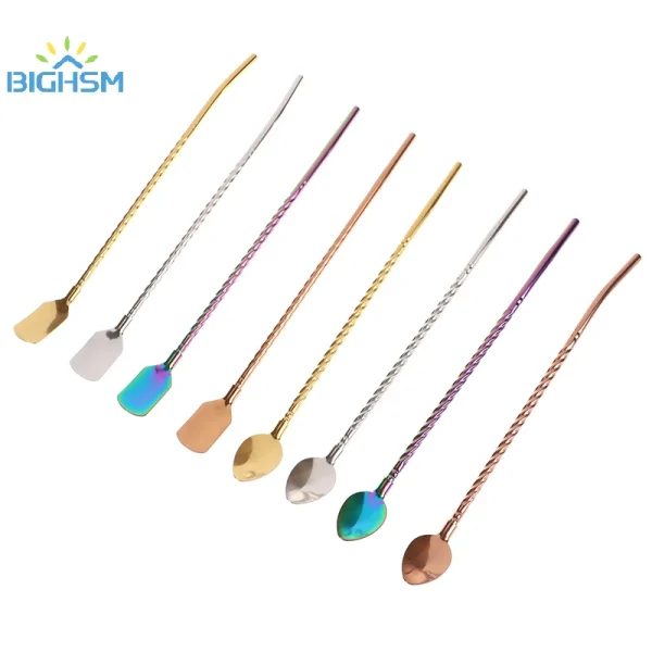 Stainless Steel Stir Bar Spoon Mixing Ounces Cocktail Spoons Spiral Pattern Bartender Tools Teadrop Spoon Kitchen Bar Gadgets