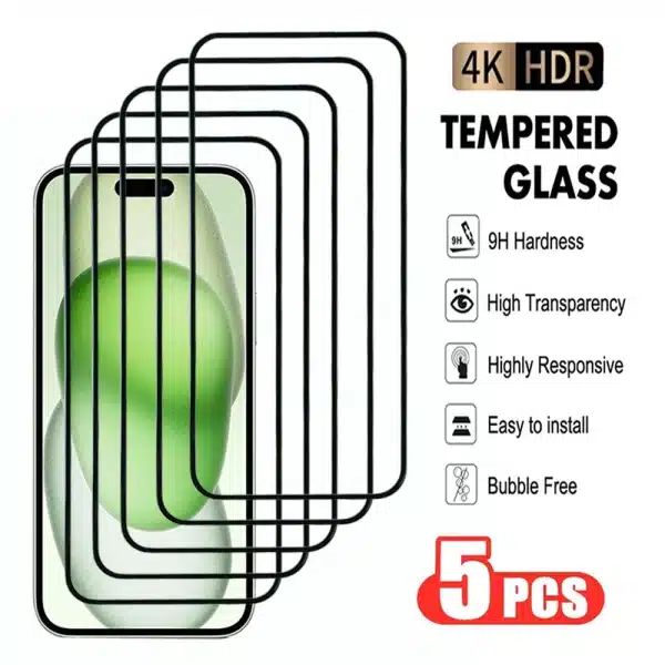 5Pcs Glass On For iPhone 13 14 15 Plus Pro Max Screen Protector Tempered Transparent For iPhone 13 mini Protective Glass Film