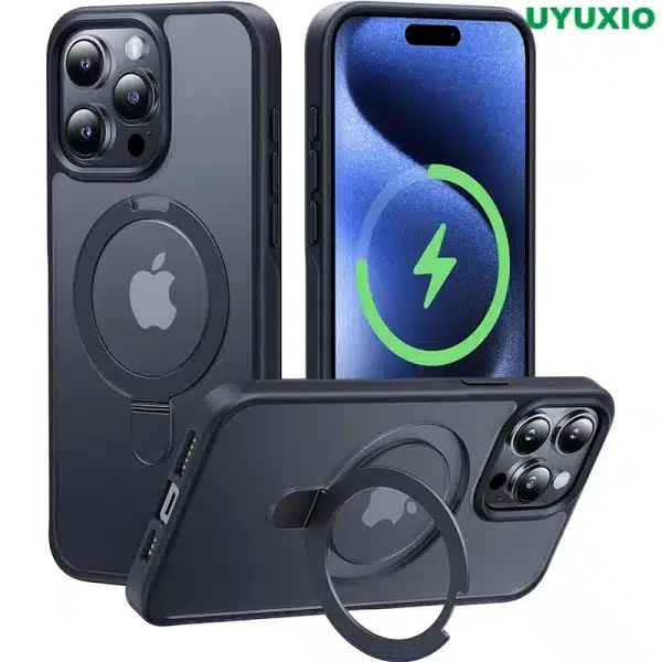 Translucent Magnetic Mobile Phone Case with Ring Kickstand for iPhone 16 15 14 Pro Max Plus 13 12 11 Mobile Cases Slim Cover
