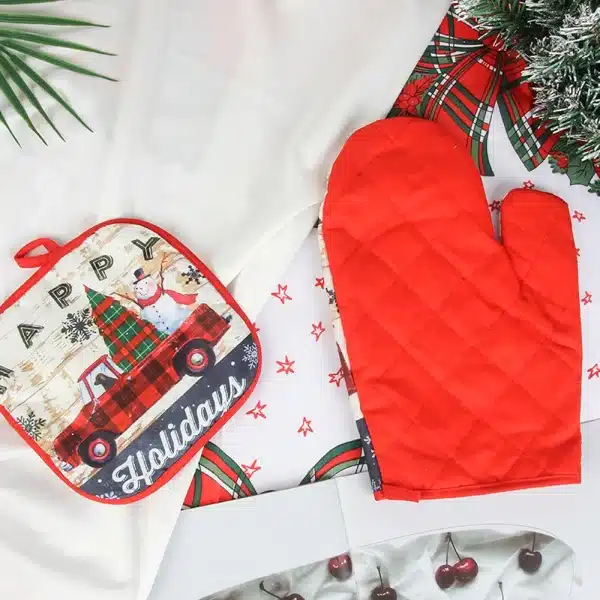 2Pcs/Set Christmas Insulation Pad Gloves Kitchen Microwave Oven Gloves Potholder Home Baking Anti-Scalding Mitts Gadget Supplies - Image 2