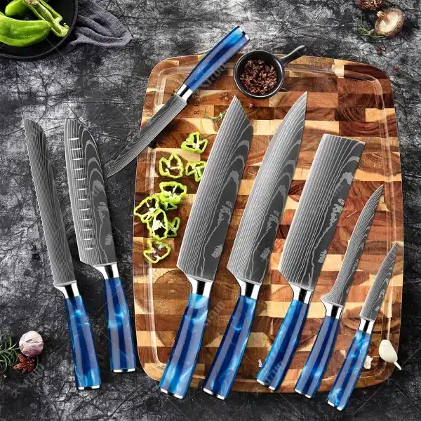 XITUO kitchen knives Set Exquisite blue resin handle Laser Damascus pattern Chef knife Santoku Cleaver Slicing Knives Best Gift - Image 4