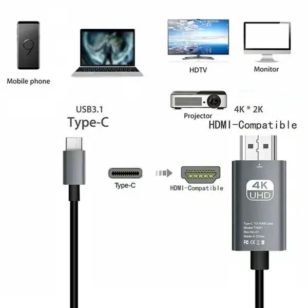USB C to HDMI Adapter 4K 60Hz Type C Cable HDTV Converter Cable for iPhone 15 TV Converter MacBook Air iPad Samsung Laptop - Image 4