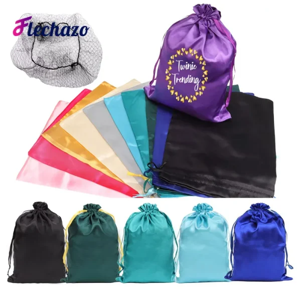Wig Bag Private Label 1Pc Hair Extensions Bags With Drawstring Stain Wig Packaging Bags Storage For Bundles Wigs Hair Extensions