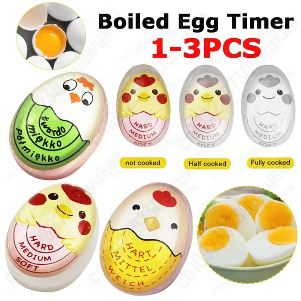 1-3PCS Boiled Egg Timer Color Changing Cute Boiled Egg Alarm Timer Yummy Soft Hard Boiled Egg Cooking Tool Mini Kitchen Gadget