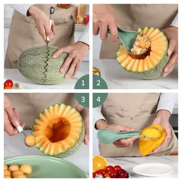 Six in One Fruit Knife Ball Digging Tool Fresh Fruit Platter Carving Knife Set Multifunction Fruit Cutting Tool Kitchen Gadgets - Image 3