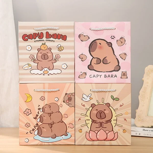 Fashion Cute White Cardboard Capybara Gift Bags with Handles Party Supplies Portable Large Capacity Cartoon Packaging Paper Bags