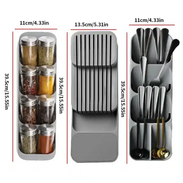 Kitchen Drawer Cutlery Storage Tray Knife Holder Spoon Forks Tableware Organizer Container For Spice Bottles Knives Block Rack - Image 6