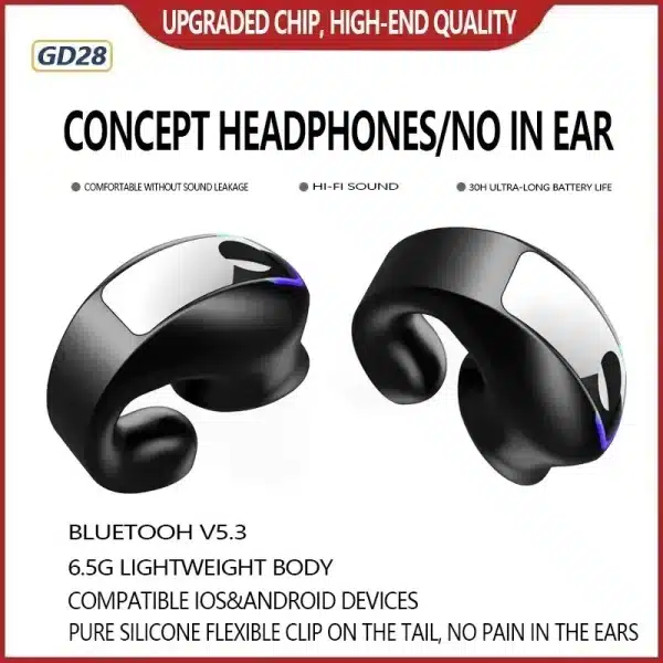 GD28 Bone Conduction TWS Headphones Bluetooth V5.3 Ear Clip Lightweight Business Sports Game Headset with Mic Noise Reduction