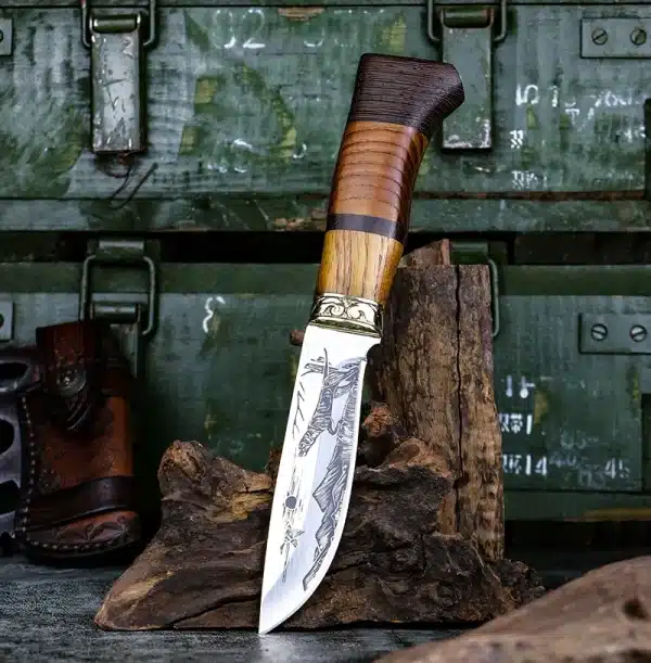 Beautifully Corroded Pattern Kitchen Knife Set Double Solid Wood Splice Copper Head Handle High Hardness Steel cutting Knife - Image 3