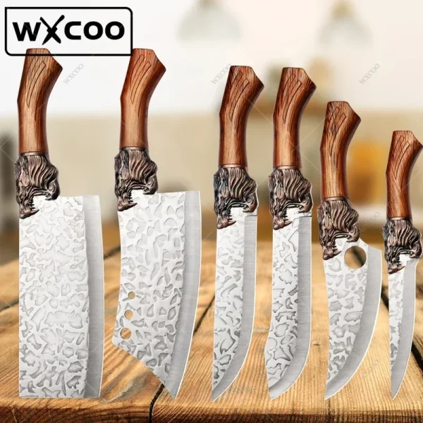 WXCOO Forged Kitchen Chef Knife Set Stainless Steel Meat Fish Fruit Vegetables Slicing Knife Butcher Boning Cleaver Knives