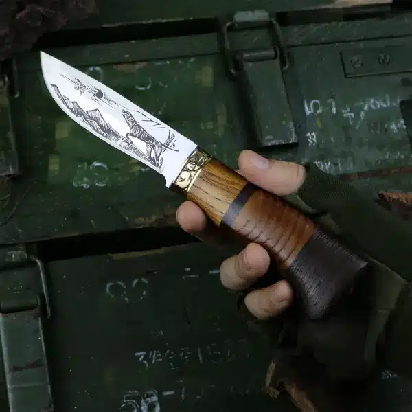 Beautifully Corroded Pattern Kitchen Knife Set Double Solid Wood Splice Copper Head Handle High Hardness Steel cutting Knife - Image 4