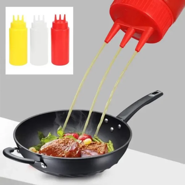 3 Holes 800ML Twist Cap Squeeze Bottle Food Grade Plastic Ketchup Mustard Mayo Sauces Olive Oil Bottles Kitchen Gadgets #1 - Image 5