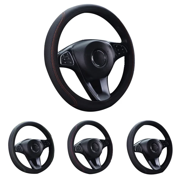 15" Car Steering Wheel Cover Universal-Breathable Leather Anti-Slip Auto Steering Wheel Cover Interior Replacement Parts - Image 3