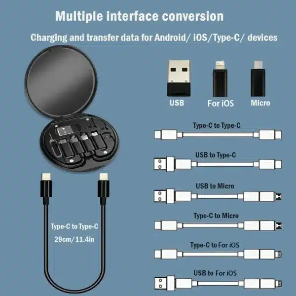 USB Type C Data Cable Set PD 60W Multifunctional Fast Charging For IPhone Xiaomi Charger Storage Box Adapter Card Pin Travel Box - Image 3