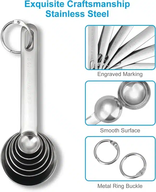 Durable Stainless Steel Measuring Spoons Cups Set Spoons Measuring Tools with Bonus Leveler Etched Markings Kitchen Gadgets - Image 4