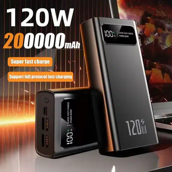 200000mAH 120W Power Bank Super Fast Charging Battery High Capacity Digital Display External Battery For iphone Samsung Huawei