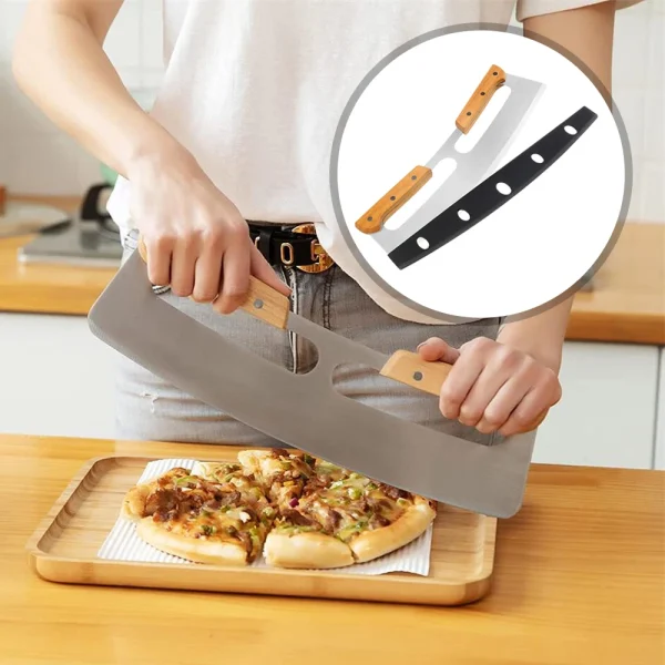 Pizza Cutter Stainless Steel Pizza Knife Pastry Roller Cutter Home Kitchen Utensils Accessories Wooden Handles Pizza Cutter