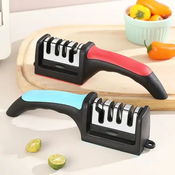 Kitchen 3-Segment Knife Sharpener Household Multi-Functional Hand-Held Three-Purpose Black Sharpening Stone. - Image 2