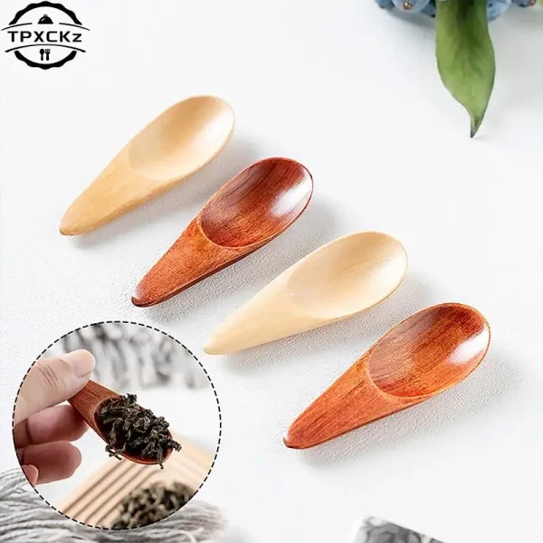 5pcs Wood Mini Tea Spoon Condiment Scoop Flatware Coffee Tea Small Mini Sugar Spoon Coffee Spoon Kitchen Gadgets 6.5x2.5cm