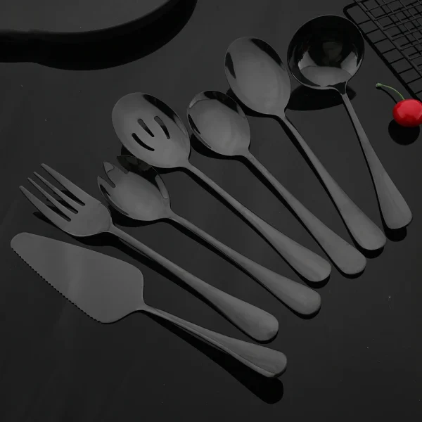 Black Stainless Steel Dinnerware Set Flatware Soup Spoon Colander Spoon Service Spoon Salad Fork Cake Spatula Kitchen Tableware