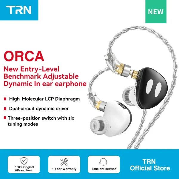TRN ORCA Dynamic In Ear Earphones High performance Dynamic Driver IEMs Earbuds with Detachable Cable Tuning Switch Headset