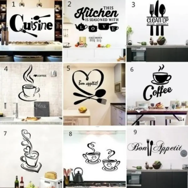 Coffee Wall Stickers for Kitchen Decorative Stickers Kitchen Fork Spoon Knife Cup Wall Sticker Home Decor Dining Room Bar Decal - Image 3