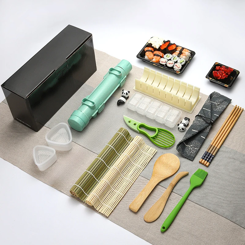 Sushi Maker Set Machine Sushi Mold Bazooka Roller Kit Vegetable Meat Rolling Bamboo Mat DIY Kitchen Tools Gadgets Accessories C