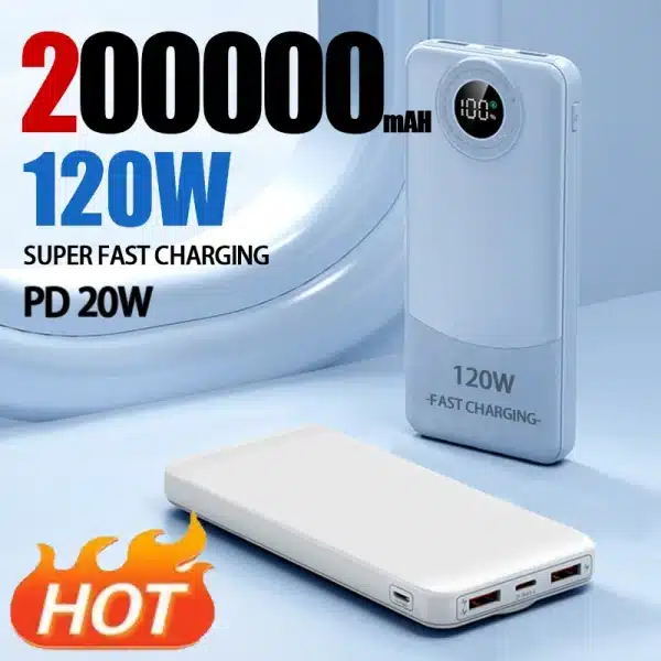 200000mAH 120W Power Bank Super Fast Charging Ultralarge Capacity For Mobile Power External Battery For Iphone 15 14 13