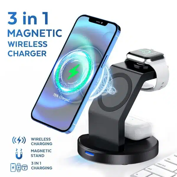 3 In 1 Magnetic Wireless Charger Stand For iPhone 15 14 13 12 Pro Max iWatch AirPods Station Dock MagSafe Fast Charging Station - Image 2