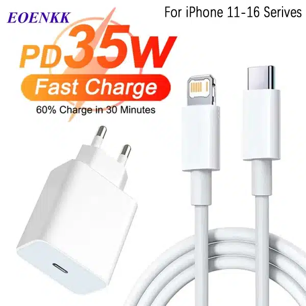 PD 35W Fast Charger Set For iPhone 11 12 13 14 15 16 Pro Max Plus Fast Charging Cable 1M For iphone16 Serives Phone Wall Charger