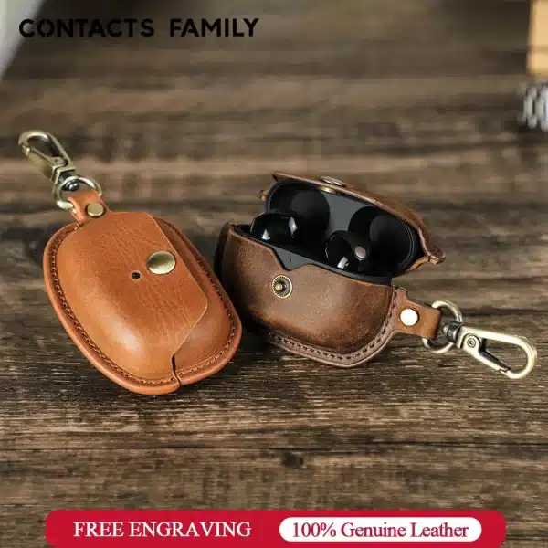 CONTACT'S FAMILY 100% Retro Genuine Cow Leather Case For Sony WF 1000XM5 Wireless Earbuds Protective Bluetooth Earphone Boxes