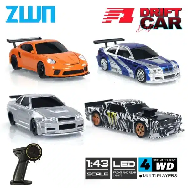 ZWN 1/43 2.4G Mini RC Car 4WD Radio Remote Control Drift Cars Professional GTR Model High Speed Racing Toys for Children Gifts