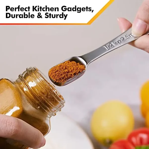 7pcs Measuring Spoon Set With Leveler Baking Narrow Long Handle Stainless Steel Cooking Kitchen Gadgets For Dry Liquid Spices - Image 6