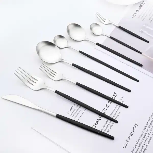 Drmfiy Black Silver Dinnerware Knife Dessert Fork Coffee Spoons Tableware Cake Fork 1pcs Stainless Steel Cutlery Flatware Set - Image 2