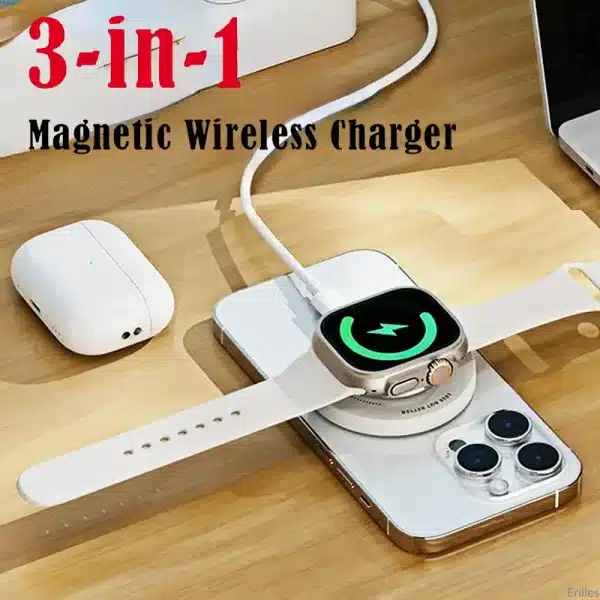 3 in 1 15W Magnetic Wireless Charger for iPhone 13 14 Pro Max Fast Wireless Charging For AirPods Smart Watch Ring Phone Holder