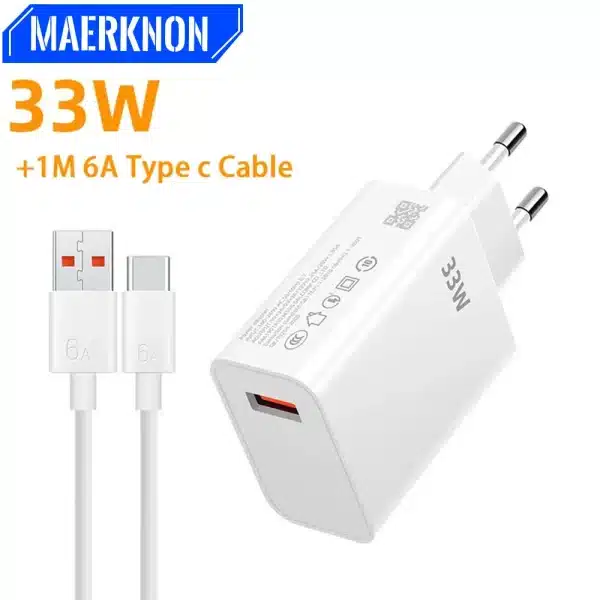 33W USB Charger Quick Charger 6A USB Type C Cable Fast Charging Mobile Phone Adapter for Xiaomi Redmi Note 13 12 iPhone Samsung